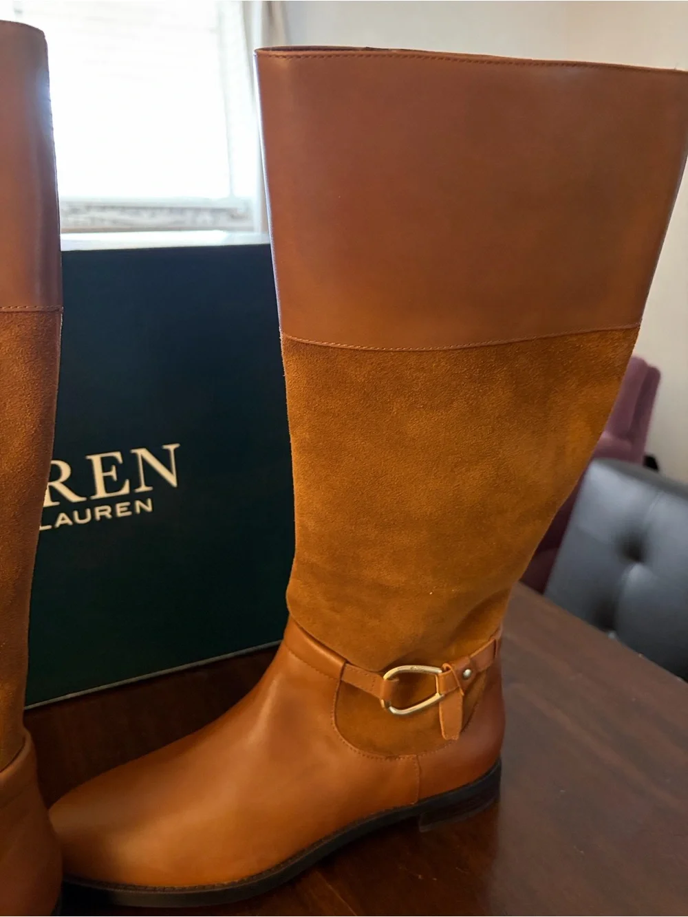 Lauren Ralph Lauren Harlee Tall Riding Boots Tan/Suede Size 8.5